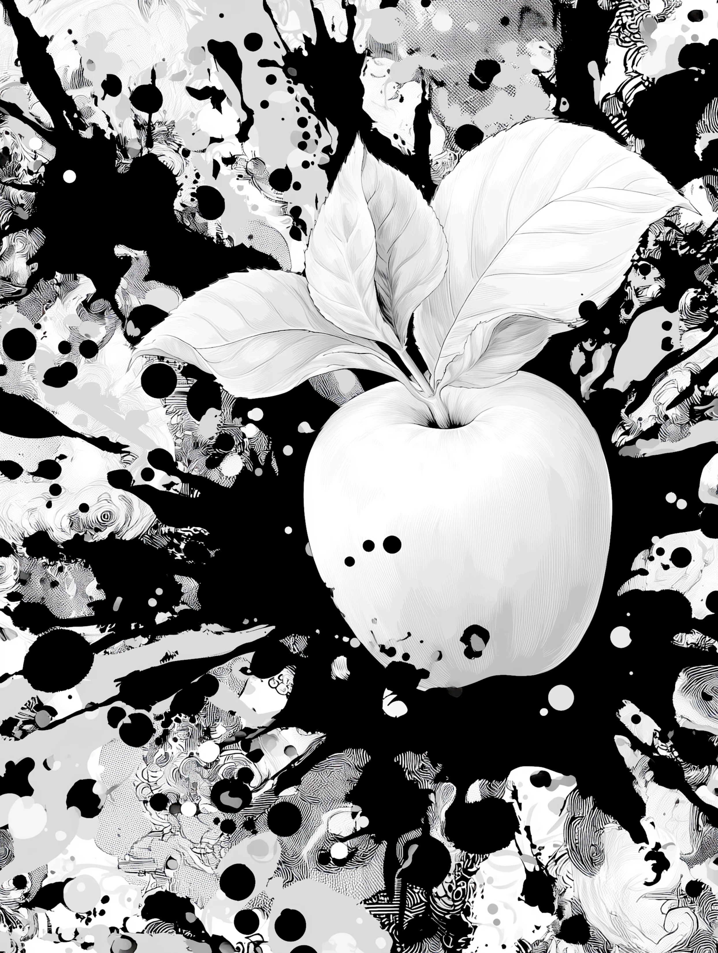 Free printable apple coloring page for adults featuring ink splash apple